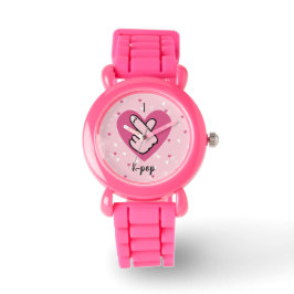 Ik hou van K-pop roze vingerkop zwartRoze Horloge