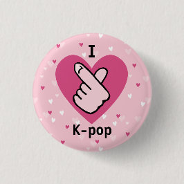 Ik hou van K-pop roze vingerkop zwartRoze Ronde Button 3,2 Cm