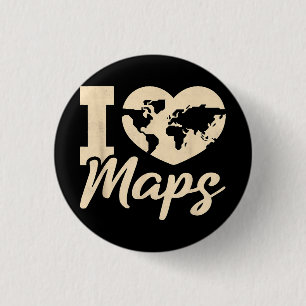 Ik hou van kaarten, geografie ronde button 3,2 cm