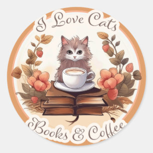 Ik hou van katten, boeken en koffie ronde sticker