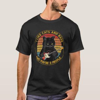 Ik hou van katten en bas en misschien 3 mensen zwa t-shirt