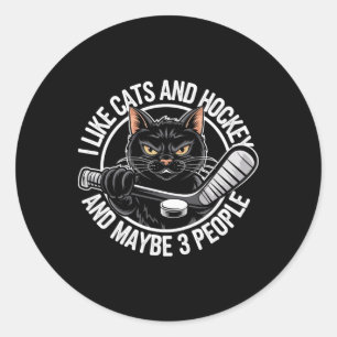 Ik Hou Van Katten En Hockey En Misschien 3 Mensen Ronde Sticker