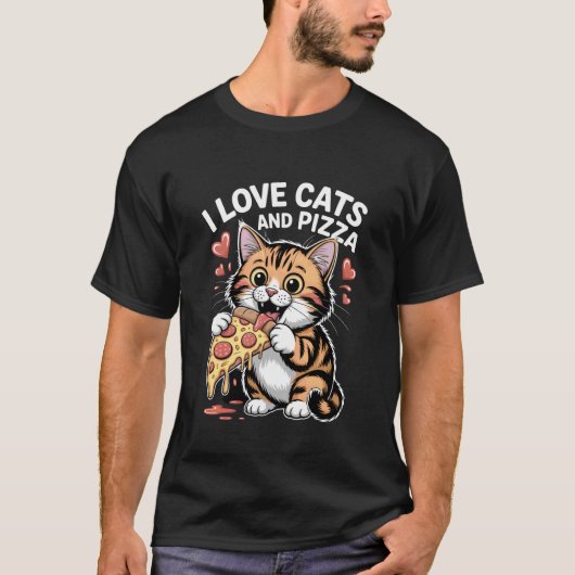 Ik hou van katten en pizza grappige kat t-shirt (Voorkant)