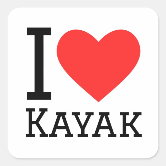 Ik hou van kayak vierkante sticker (Voorkant)