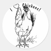 Ik hou van kippen! ronde sticker (Voorkant)