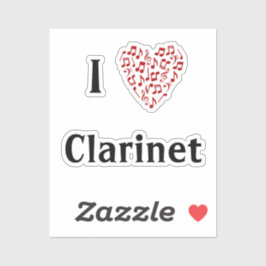 Ik hou van klarinet Rood hart van muzieknoten viny Sticker