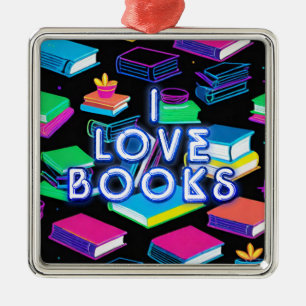 Ik hou van kleurrijke boeken metalen ornament