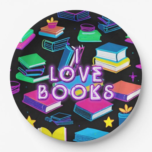 Ik hou van kleurrijke boeken papieren bordje (Voorkant)