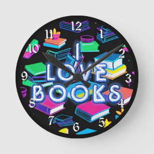 Ik hou van kleurrijke boeken ronde klok