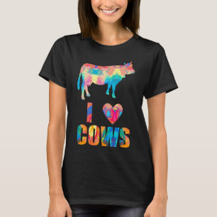 Ik Hou Van Koeien Kleurrijke Bloemen Patroon Hart T-shirt