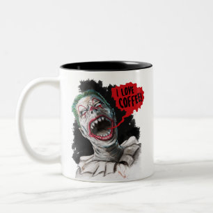 Ik hou van Koffee Crazy die Zombie Clown lacht Tweekleurige Koffiemok