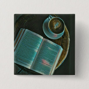 Ik hou van koffie en boeken vierkante button 5,1 cm