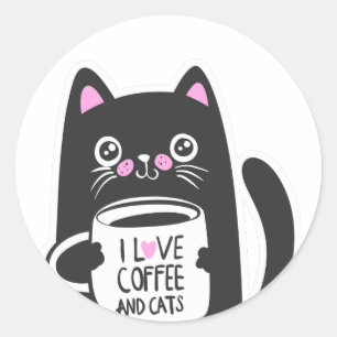 Ik hou van koffie en katten - Kies achtergrondkleu Ronde Sticker