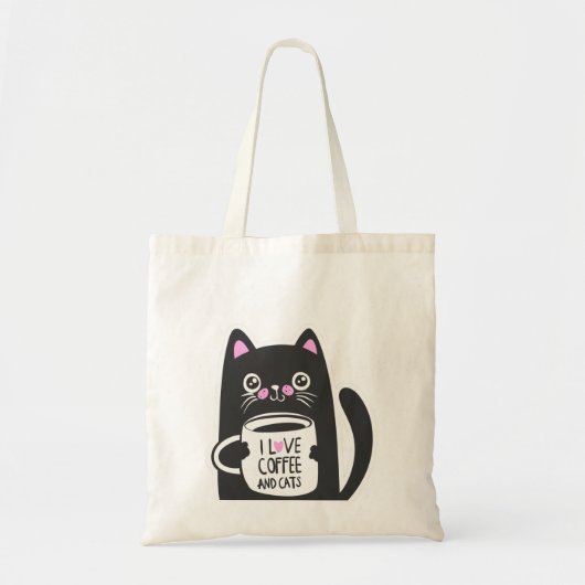 Ik hou van koffie en katten - Kies achtergrondkleu Tote Bag (Voorkant)