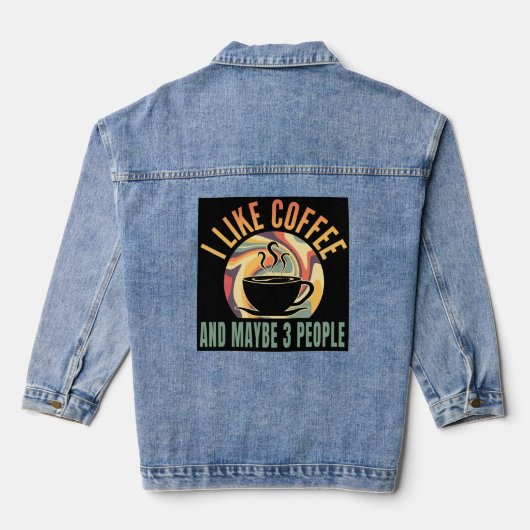 Ik hou van koffie en misschien 3 mensen retro stij denim jacket (Achterkant)