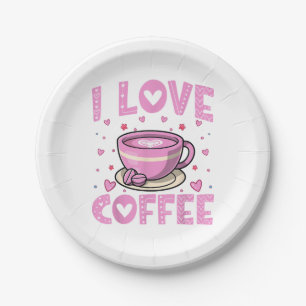 Ik hou van koffie - Funny Coffee Drinker Cafeïne A Papieren Bordje