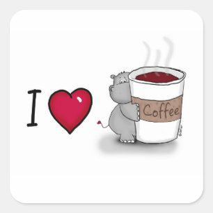 Ik hou van koffie - Hippo houdt van koffie Vierkante Sticker