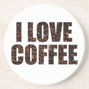 Ik hou van koffie in gebrande koffiebonen zandsteen onderzetter