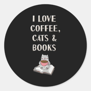 Ik hou van koffie katten boeken lezen boekenachtig ronde sticker