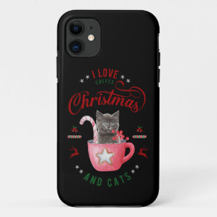 ik hou van koffie kerst en katten vreugdevolle gro iPhone 11 hoesje