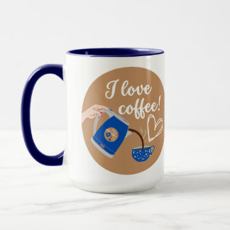 "Ik hou van koffie!" Mok, marineblauw handvat & bi Mok
