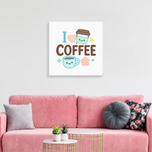 Ik Hou Van Koffie Schattig Kawaii Sticker – Aardig Canvas Afdruk