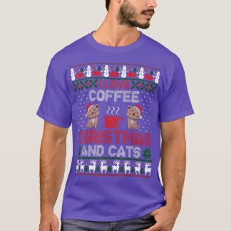 Ik hou van koffiekerst en katten met lomp-kerst t-shirt