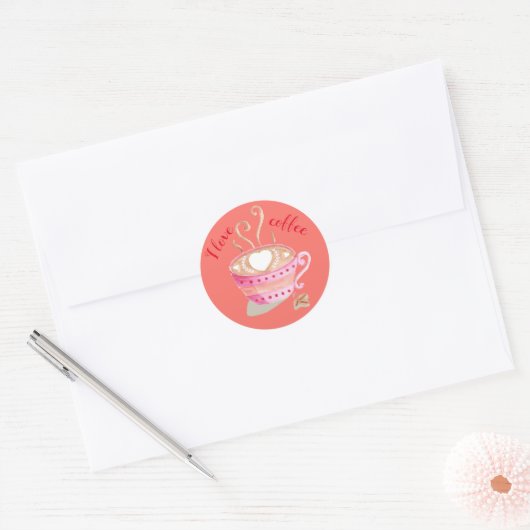 Ik hou van koffietelaars ronde sticker (Envelop)
