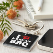 Ik hou van Koreaanse BBQ (고 기 구 이) Sleutelhanger (Voorkant Rechts)