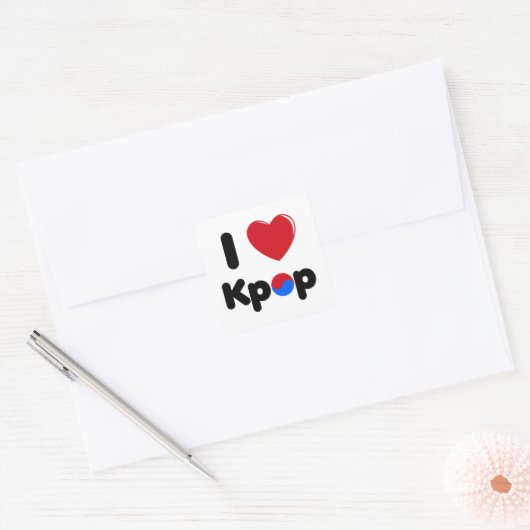 Ik hou van kpop vierkante sticker (Envelop)