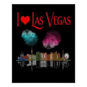 Ik hou van Las Vegas bij Night Skyline Fireworks Perfect Poster