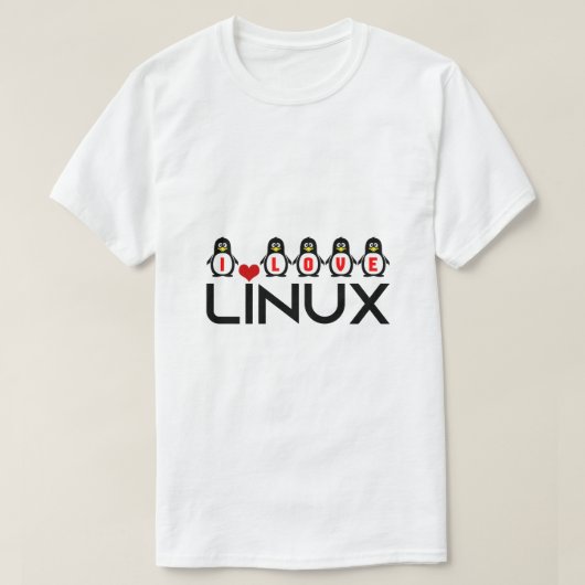 Ik hou van Linux pinguïns grappige unieke geek T-shirt (Design voorkant)