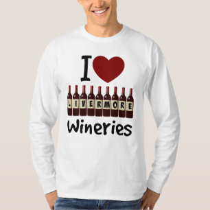 Ik hou van Livermore-wijnen Hart en wijnflessen T-shirt