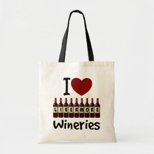 Ik hou van Livermore-wijnen Hart en wijnflessen Tote Bag