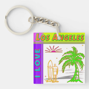 "Ik hou van Los Angeles"Sun Palm Tree&Surfer2 Sleu Sleutelhanger