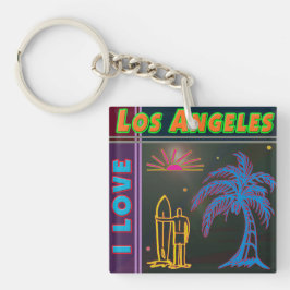 "Ik hou van Los Angeles" Sun Palm Tree&Surfer Keyc Sleutelhanger