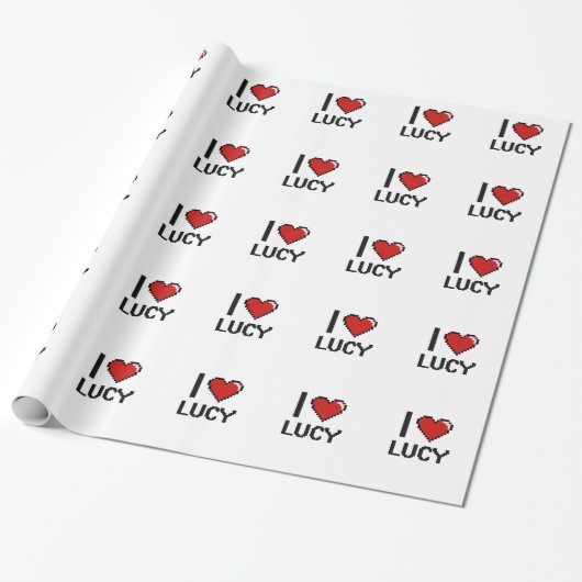 Ik hou van Lucy Digital Retro Design Cadeaupapier (Uitgerold)
