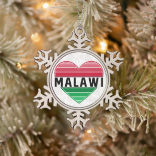 Ik hou van Malawi, Malawisch hart Tin Sneeuwvlok Ornament