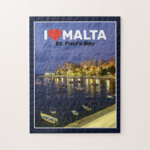 Ik hou van Malta St.Paul's Bay Bij Nacht Mediterra