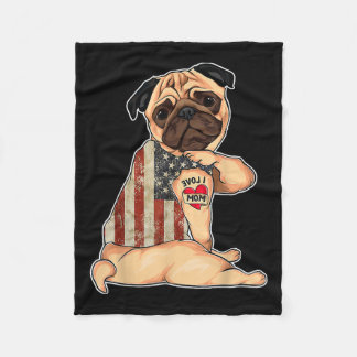 Ik hou van mam Tattoo Pug Dog Shirt American Flag  Fleece Deken