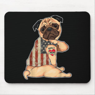 Ik hou van mam Tattoo Pug Dog Shirt American Flag Muismat