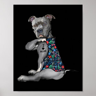Ik hou van mama grappige Pitbull Dog Tattoo Flower Poster