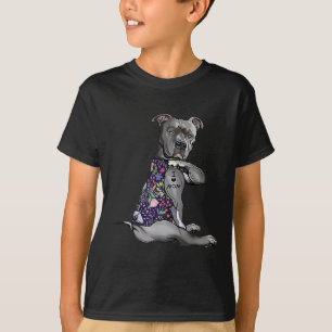 Ik hou van mama grappige Pitbull Dog Tattoo Flower T-shirt