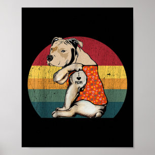 Ik hou van mama Pitbull Dog Tattoo Flower  Mothe Poster