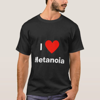 Ik hou van Metanoia met een rode hij T-shirt