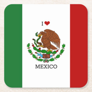 ik hou van mexico - mexicaanse vlag, vierkante kartonnen onderzetter