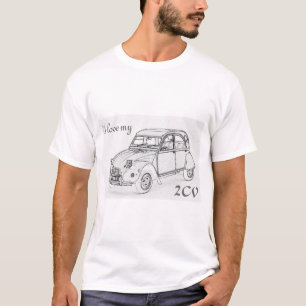 "Ik hou van mijn 2-CV". Citroen 2-CV schets op t-s T-shirt