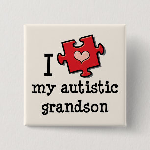 Ik hou van mijn autistisch kleinzoon Autism Pin Vierkante Button 5,1 Cm