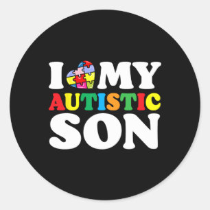 Ik hou van mijn autistische zoon puzzelstuk autism ronde sticker