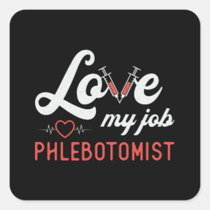 Ik hou van mijn baan flebotomist verpleging retro vierkante sticker